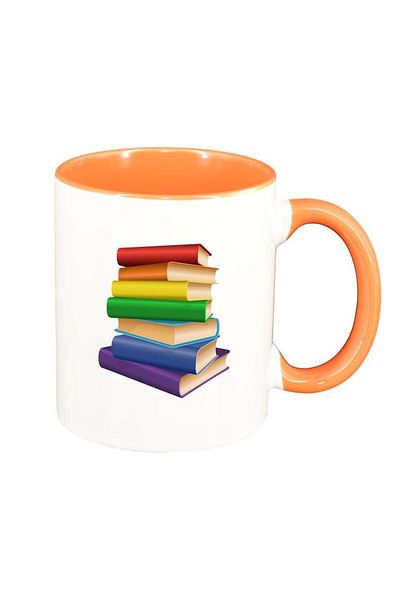 INOVATIX Personalized white mug, Book, orange interior, D241, INOVATIX®. 330ml
