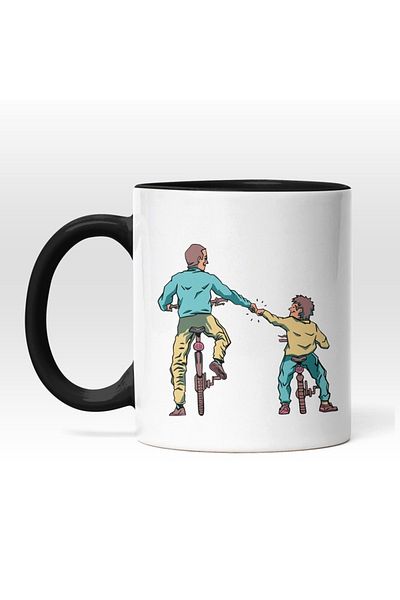 INOVATIX Personalized white mug, Father and Son on a Bicycle, with Black Handle, INOVATIX®. 330ml