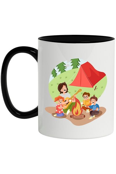 INOVATIX Personalized white mug, Kids, Parent, Guitar, Tent, with Black Handle, INOVATIX®. 330ml