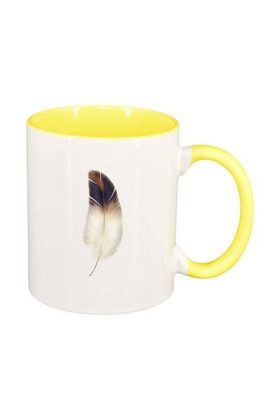 INOVATIX Personalized white mug, Feather, yellow interior, D232, INOVATIX®. 330ml