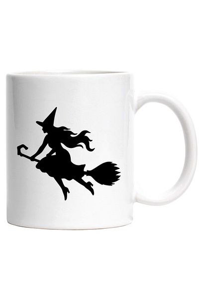 INOVATIX Personalized white mug, a witch flying on a broomstick, INOVATIX®. 330ml