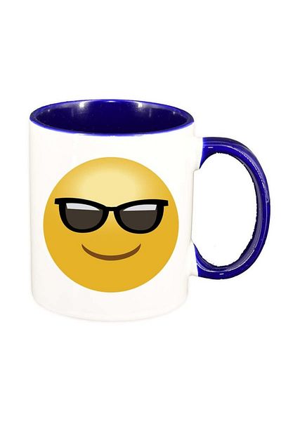 INOVATIX Cana alba personalizata, Emoji Cool, interior albastru inchis, D30, INOVATIX®. 330ml
