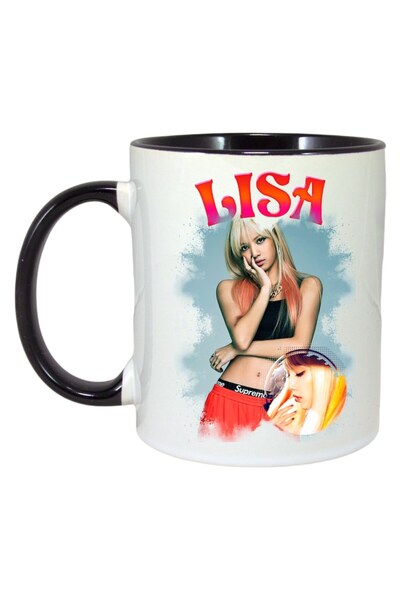 INOVATIX Cana Alba Personalizata, Formatia/trupa Lisa 3, Maner Si Interior Negru, ®. 330ml