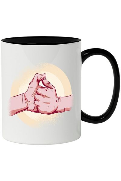 INOVATIX Personalized white mug, Hands, Fingers, Fight, Competition, Circle, with Black Handle, INOVATIX®. 330ml