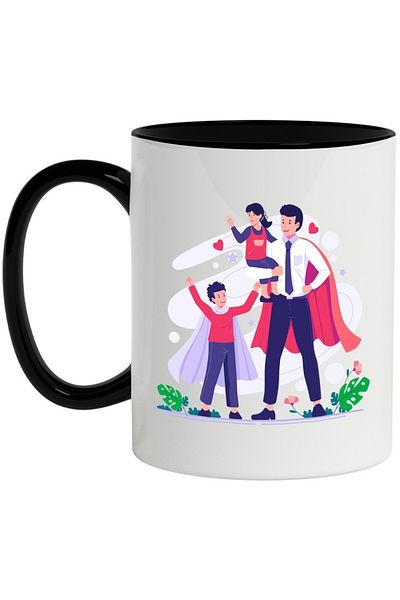 INOVATIX Personalized white mug, Dad, Kids, Cape, Superheroes, with Black Handle, INOVATIX®. 330ml