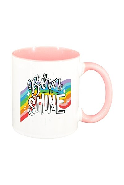 INOVATIX Cana alba personalizata, mesaj Born to Shine, interior roz, D1427, I...