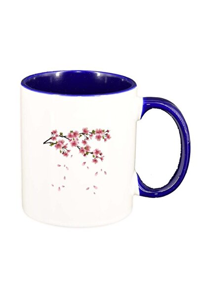 INOVATIX Персонализирана бяла чаша, Цвете, тъмносин интериор, D214, INOVATIX®...