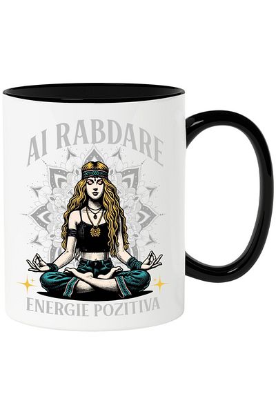 INOVATIX Personalized white mug, Yoga - Be patient, with Black Handle, INOVATIX®. 330ml