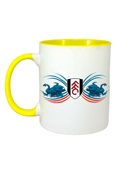 INOVATIX Personalised White Mug, Fulham Fc England, Yellow Handle and Interior, ®. 330ml