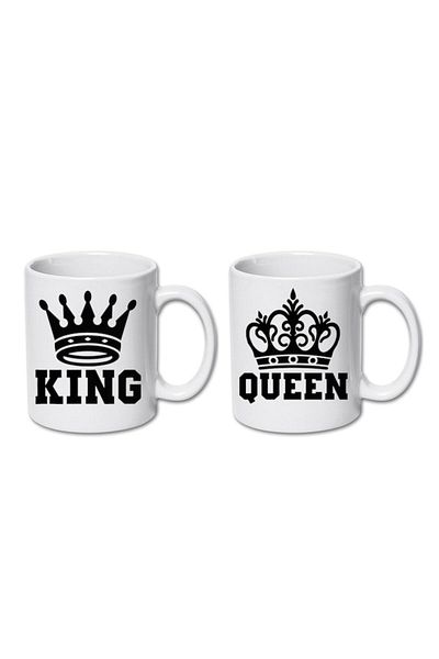 INOVATIX Personalized mug set with black message King, Queen 2x300 ml, INOVATIX®. 330ml
