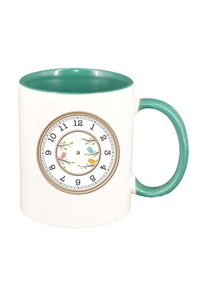 INOVATIX Cana alba personalizata, Clock, interior verde, D969, INOVATIX®. 330ml