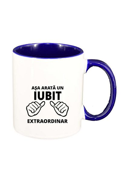 INOVATIX Cana alba personalizata, Extraordinar, interior albastru inchis, D88, INOVATIX®. 330ml