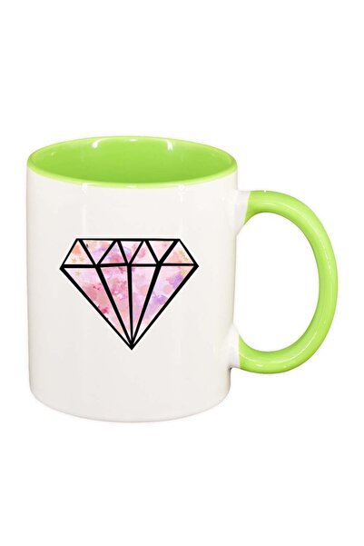 INOVATIX Персонализирана бяла чаша, диамант, светлозелена вътрешност, D224, I...