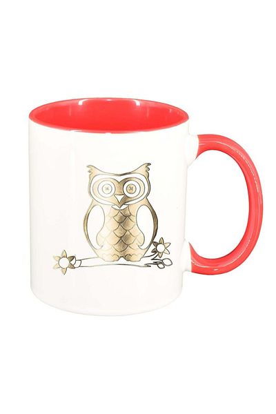 INOVATIX Personalized white mug, Owl, dark red interior, D964, INOVATIX®. 330ml