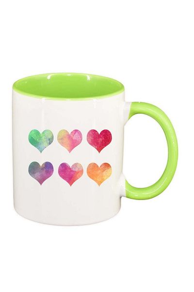 INOVATIX Personalized white mug, Colorful Hearts, light green interior, D954, INOVATIX®. 330ml