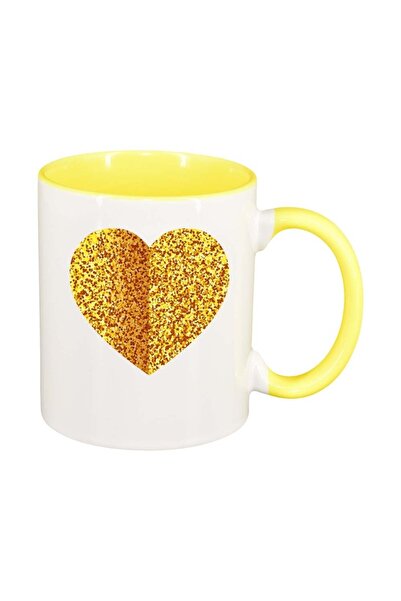 INOVATIX Персонализирана бяла чаша, Love, жълта вътрешност, D384, INOVATIX®. ...