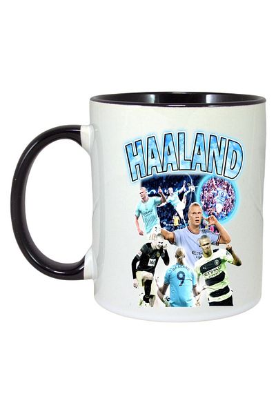 INOVATIX Personalized White Mug, Haaland Goal, Black Handle and Interior, ®. 330ml