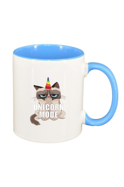 INOVATIX Cana alba personalizata, Meme - Grumpy Unicorn Mode, interior albastru, D1397, INOVATIX®. 330ml