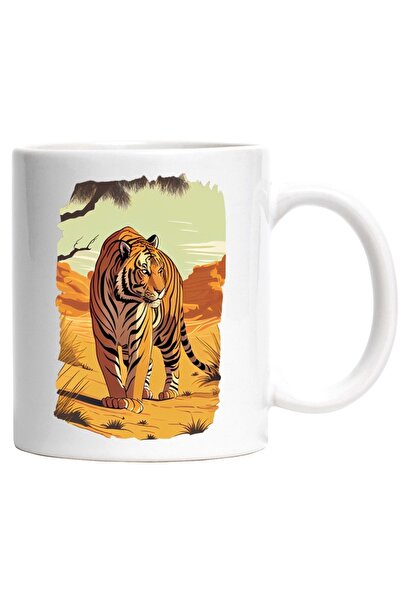 INOVATIX Cana alba personalizata, Tigru, Savana, Nisip, Soare, Copac, INOVATI...