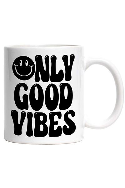 INOVATIX Personalized white mug, a smiling emoji and the words Good vibes only, INOVATIX®. 330ml