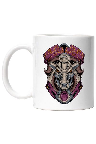 INOVATIX Personalized white mug, Bull Head, Cyberpunk, Mecha, Horns, Sci Fi, Robot, INOVATIX®. 330ml