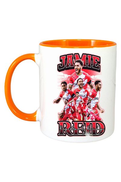 INOVATIX Personalised White Mug, Jamie Reid Player, Orange Handle and Interior, ®. 330ml