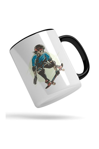 INOVATIX Personalized white mug, Skeletons, Skateboard, with Black Handle, INOVATIX®. 330ml