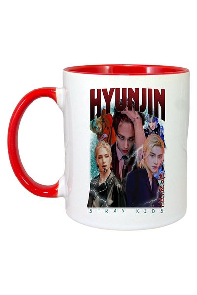INOVATIX Personalized White Mug, Hyunjun Band, Red Handle and Interior, ®. 330ml