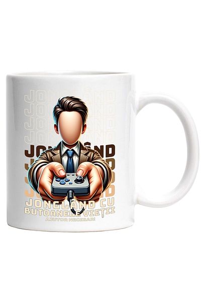INOVATIX Personalized white mug, Jongland with the buttons of life, video game, INOVATIX®. 330ml