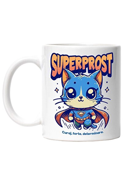 INOVATIX Персонализирана бяла чаша, Супер Глупав, Супергерой, Летяща котка, I...