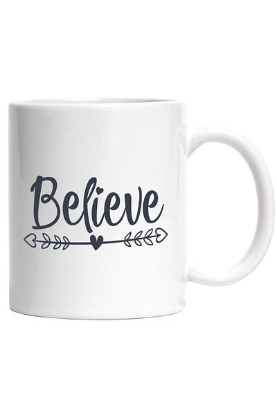 INOVATIX Personalized white mug, hearts and the phrase Believe - believe hope, INOVATIX®. 330ml