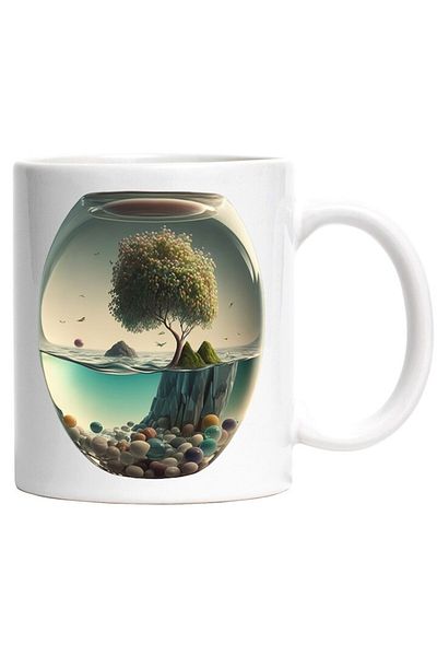INOVATIX Personalized white mug, Landscape, Aquarium, Tree, Island, Ocean, Birds, Balls, INOVATIX®. 330ml