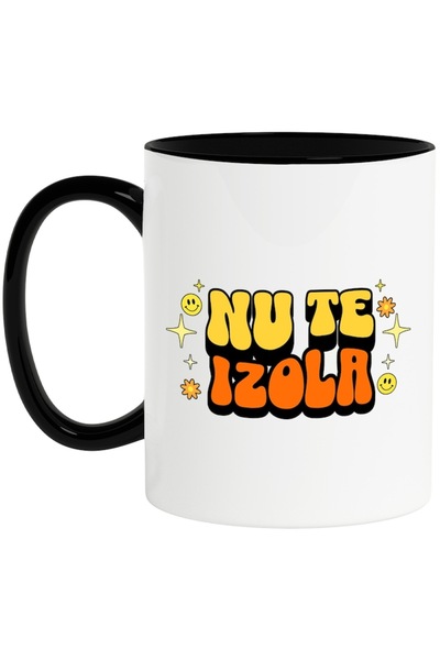 INOVATIX Cana alba personalizata, Nu te Izola, cu Maner Negru, INOVATIX®. 330ml