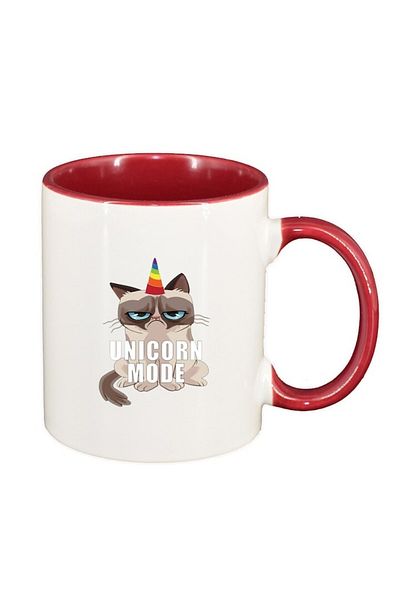 INOVATIX Personalized white mug, Meme - Grumpy Unicorn Mode, dark red interior, D1397, INOVATIX®. 330ml