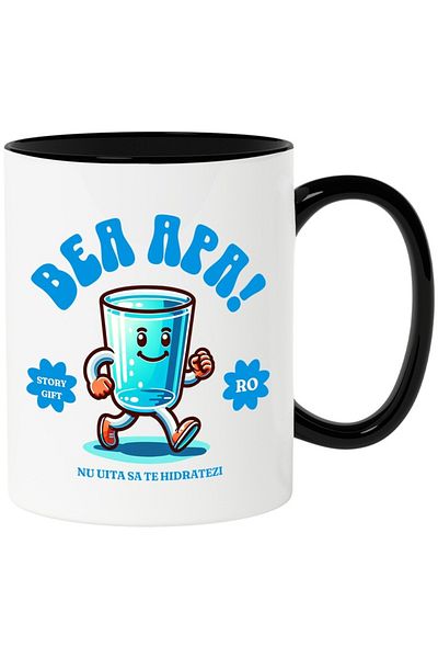 INOVATIX Personalized white mug, Drink Water - Don't Forget to Hydrate, with Black Handle, INOVATIX®. 330ml