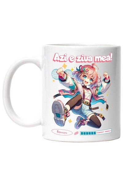 INOVATIX Персонализирана бяла чаша, Весело аниме момиче Днес е моят рожден де...