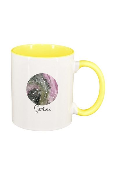 INOVATIX Personalized white mug, Zodiac, Gemini, yellow interior, D1390, INOVATIX®. 330ml