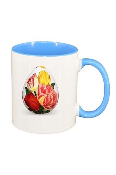 INOVATIX Personalized white mug, Flowers, blue interior, D998, INOVATIX®. 330ml