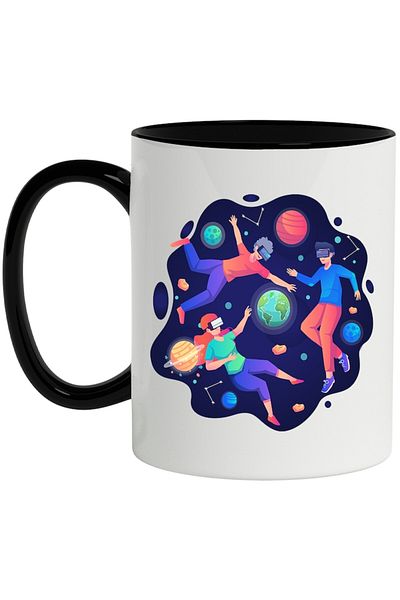 INOVATIX Personalized white mug, Space, VR, Planets, Science, Stars, with Black Handle, INOVATIX®. 330ml