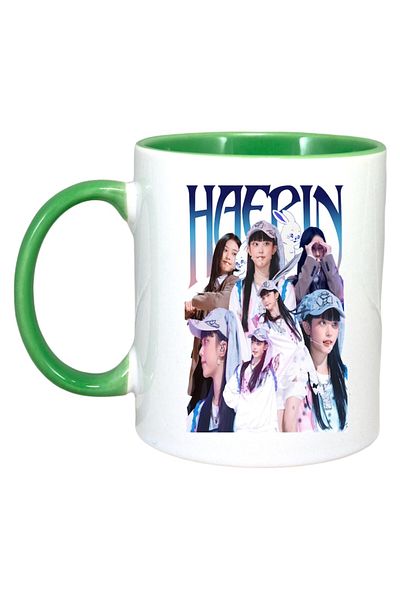 INOVATIX Personalized White Mug, Haerin Band, Green Handle and Interior, ®. 330ml