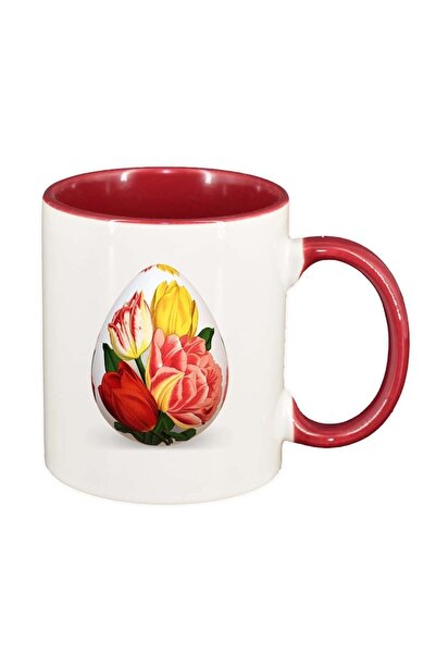 INOVATIX Cana alba personalizata, Flori, interior rosu, D998, INOVATIX®. 330ml