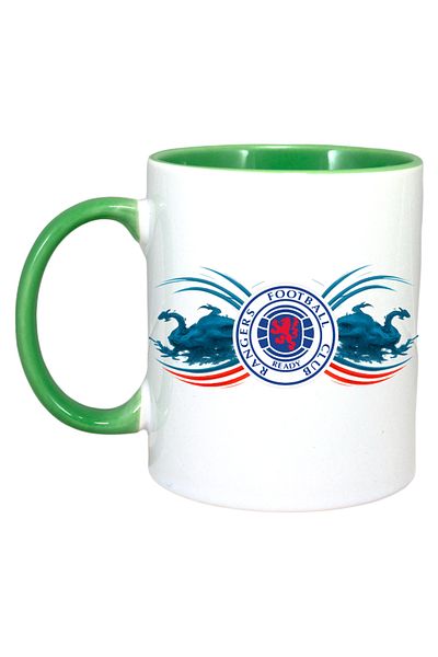 INOVATIX Personalized White Mug, Rangers Fc Scotland, Green Handle and Interior, ®. 330ml