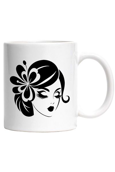 INOVATIX Personalized white mug, a beautiful woman with a flower in her ear, INOVATIX®. 330ml