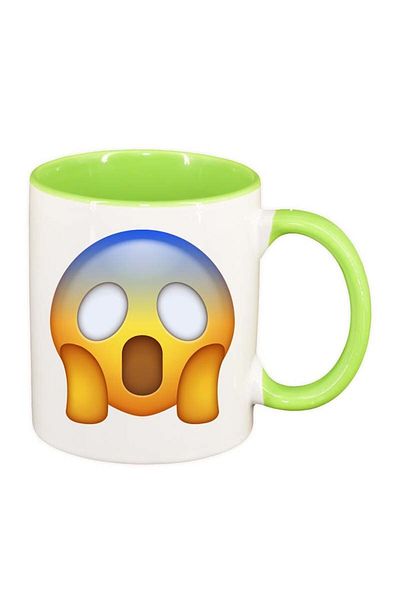 INOVATIX Personalized white mug, Emoji WooW, light green interior, D32, INOVATIX®. 330ml