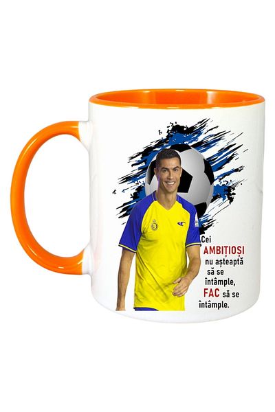 INOVATIX Personalized White Mug, Ronaldo Ambitious, Orange Handle and Interior, ®. 330ml