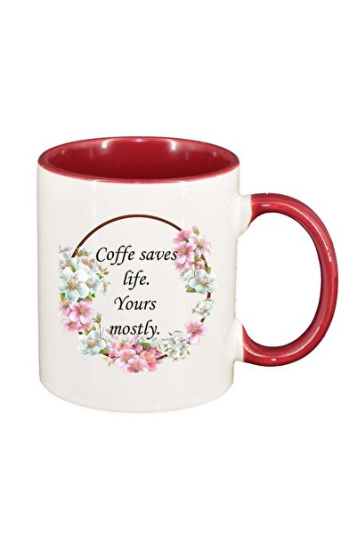 INOVATIX Εξατομικευμένη λευκή κούπα, Λουλούδια, Ο καφές σώζει ζωές, κόκκινο ε...