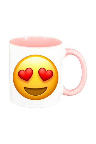 INOVATIX Персонализирана бяла чаша, Emoji Love, розова вътрешност, D35, INOVA...