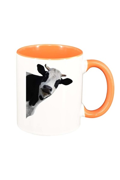 INOVATIX Cana alba personalizata, Vaca, interior portocaliu, D97, INOVATIX®. ...