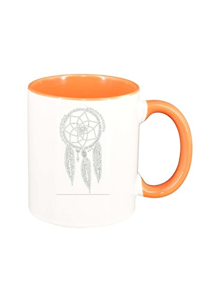INOVATIX Персонализирана бяла чаша, Ловец на сънища, оранжева вътрешност, D26...