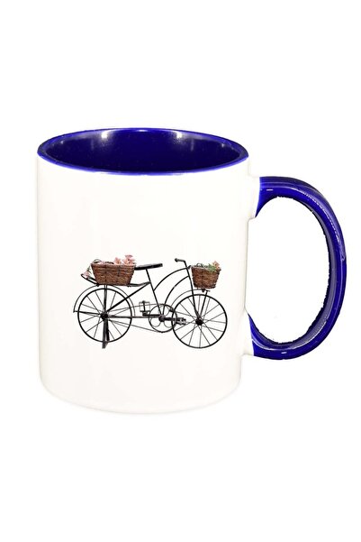 INOVATIX Персонализирана бяла чаша, Колело, Ретро, ​​тъмносин интериор, D953,...